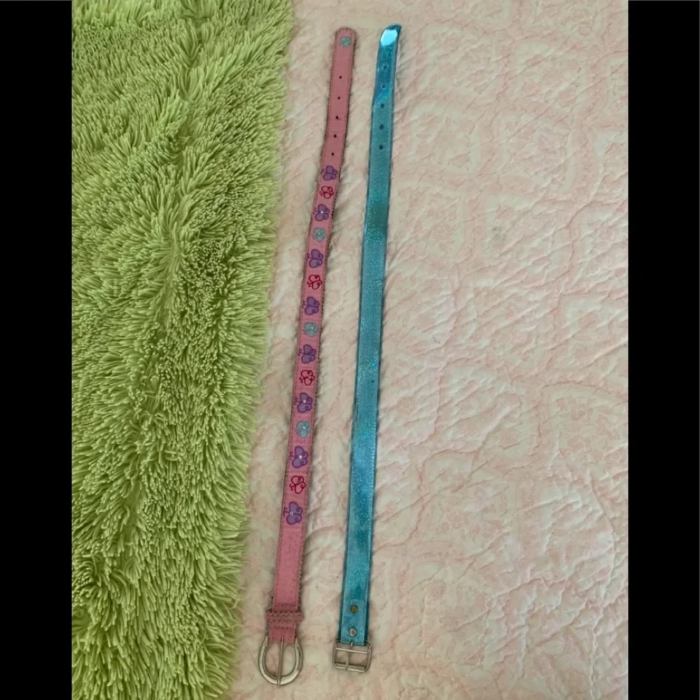 Belt Lot Girls Size 6 Pink Butterfly & Sparkly Blue 2 PCS Velvet Rubber Buckle
